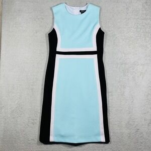 Pure Amici Sheath Dress Womens Small Blue Colorblock Textured Sleeveless 60s Mod